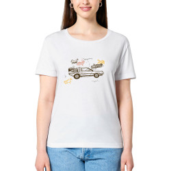 T-shirt femme col large coton bio blanc Dolorean Rupestre (Mr Mouton,Films/Séries)
