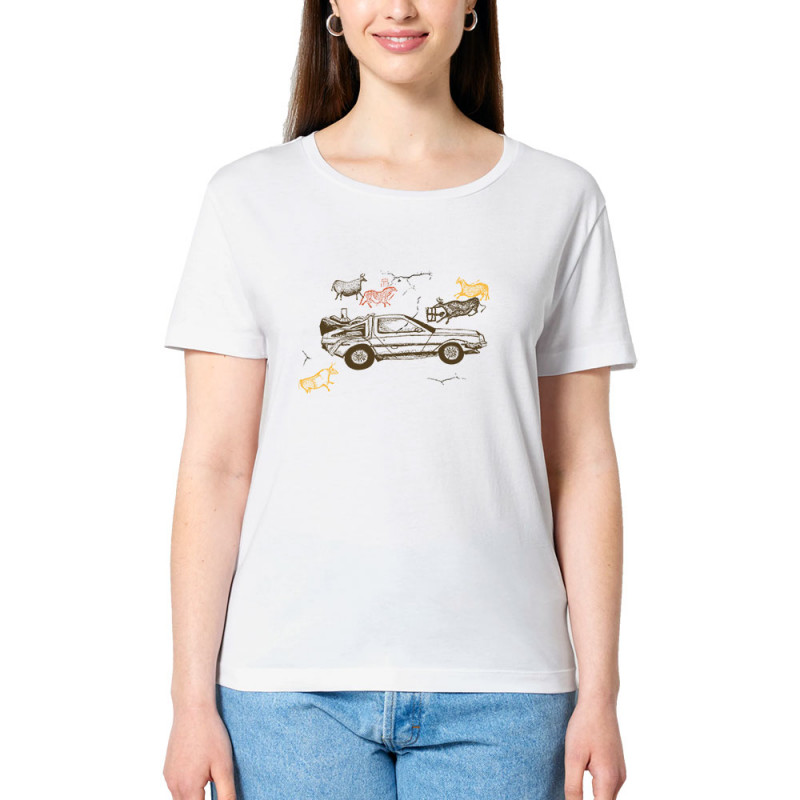 T-shirt femme col large coton bio blanc Dolorean Rupestre (Mr Mouton,Films/Séries)