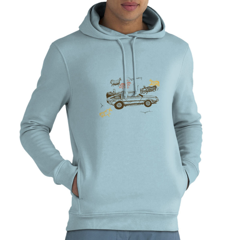 Sweat homme à capuche coton bio bleu ciel Dolorean Rupestre (Mr Mouton,Films/Séries)