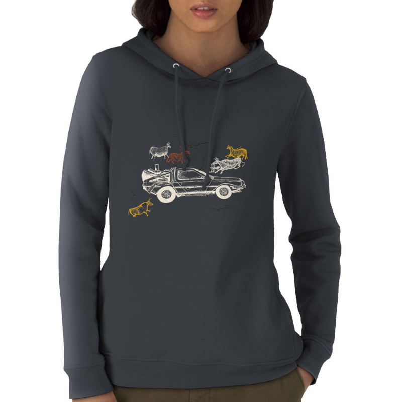 Sweat femme à capuche coton bio gris anthracite Dolorean Rupestre (Mr Mouton,Films/Séries)