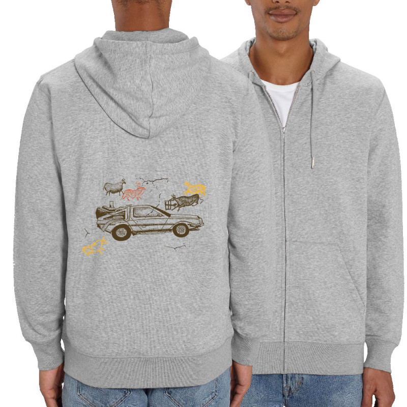 Sweat homme zippé à capuche coton bio gris chiné Dolorean Rupestre (Mr Mouton,Films/Séries)