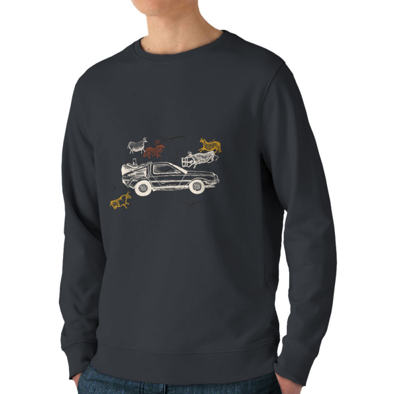 Sweat homme bio col rond gris anthracite Dolorean Rupestre (Mr Mouton,Films/Séries)