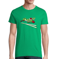 T-shirt homme coton bio vert prairie Yoshi Sushi (Mr Mouton,Jeux Vidéo / Geek)