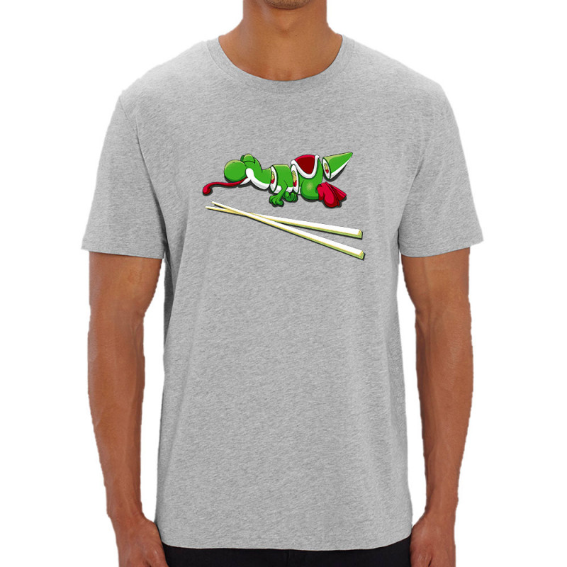 T-shirt homme coton bio gris chiné Yoshi Sushi (Mr Mouton,Jeux Vidéo / Geek)