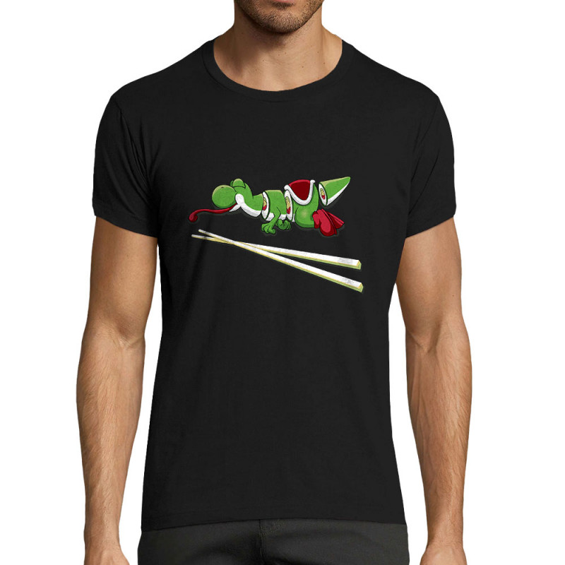 T-shirt homme fit noir Yoshi Sushi (Mr Mouton,Jeux Vidéo / Geek)