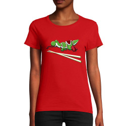 T-shirt femme coton bio rouge Yoshi Sushi (Mr Mouton,Jeux Vidéo / Geek)