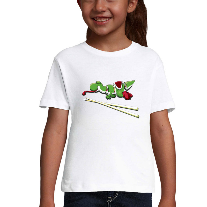 T-shirt fillette blanc Yoshi Sushi (Mr Mouton,Jeux Vidéo / Geek)