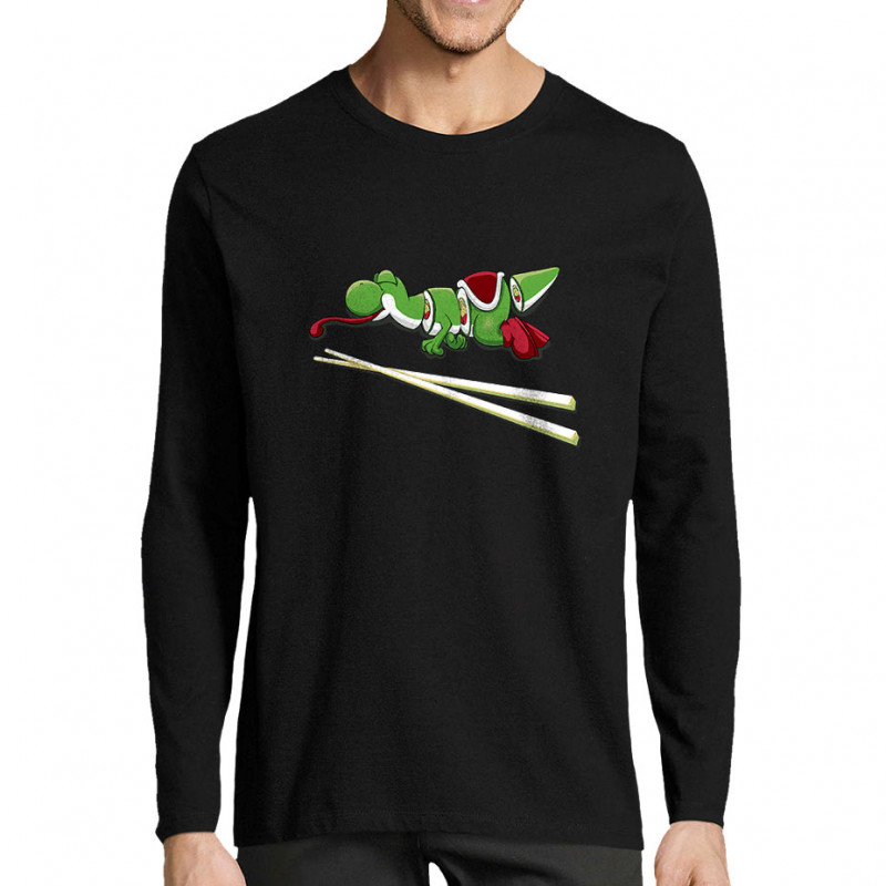 T-shirt homme manches longues noir Yoshi Sushi (Mr Mouton,Jeux Vidéo / Geek)