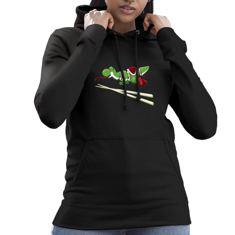 Sweat femme à capuche noir Yoshi Sushi (Mr Mouton,Jeux Vidéo / Geek)