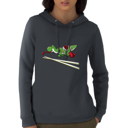 Sweat femme à capuche coton bio gris anthracite Yoshi Sushi (Mr Mouton,Jeux Vidéo / Geek)