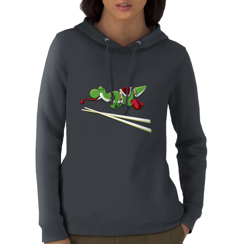 Sweat femme à capuche coton bio gris anthracite Yoshi Sushi (Mr Mouton,Jeux Vidéo / Geek)