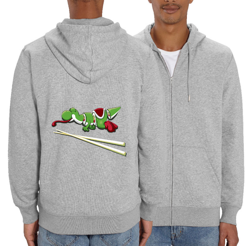 Sweat homme zippé à capuche coton bio gris chiné Yoshi Sushi (Mr Mouton,Jeux Vidéo / Geek)