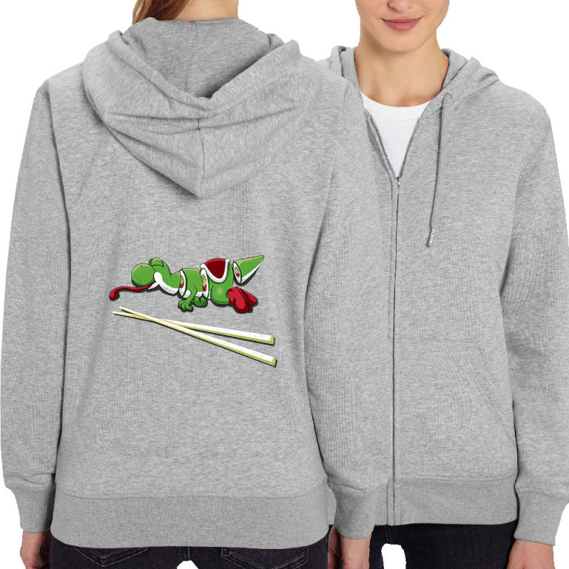 Sweat femme zippé à capuche coton bio gris chiné Yoshi Sushi (Mr Mouton,Jeux Vidéo / Geek)