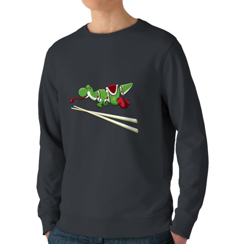 Sweat homme bio col rond gris anthracite Yoshi Sushi (Mr Mouton,Jeux Vidéo / Geek)