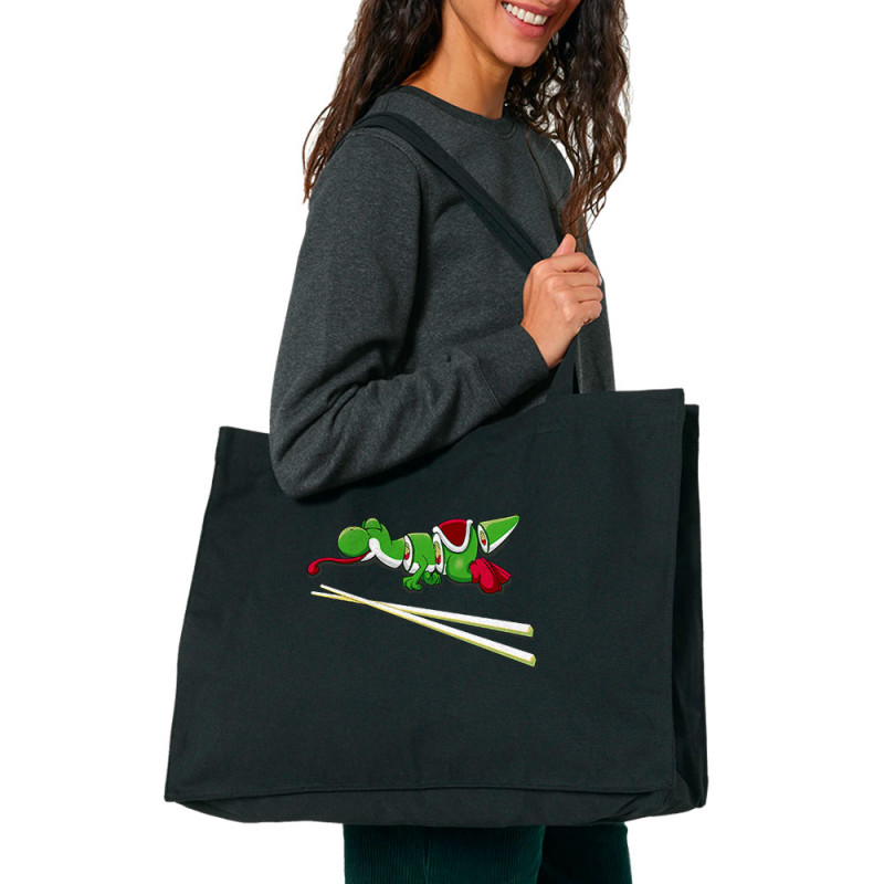 Grand sac shopping en toile recyclé noir Yoshi Sushi (Mr Mouton,Jeux Vidéo / Geek)