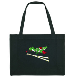 Grand sac shopping en toile recyclé noir Yoshi Sushi (Mr Mouton,Jeux Vidéo / Geek)