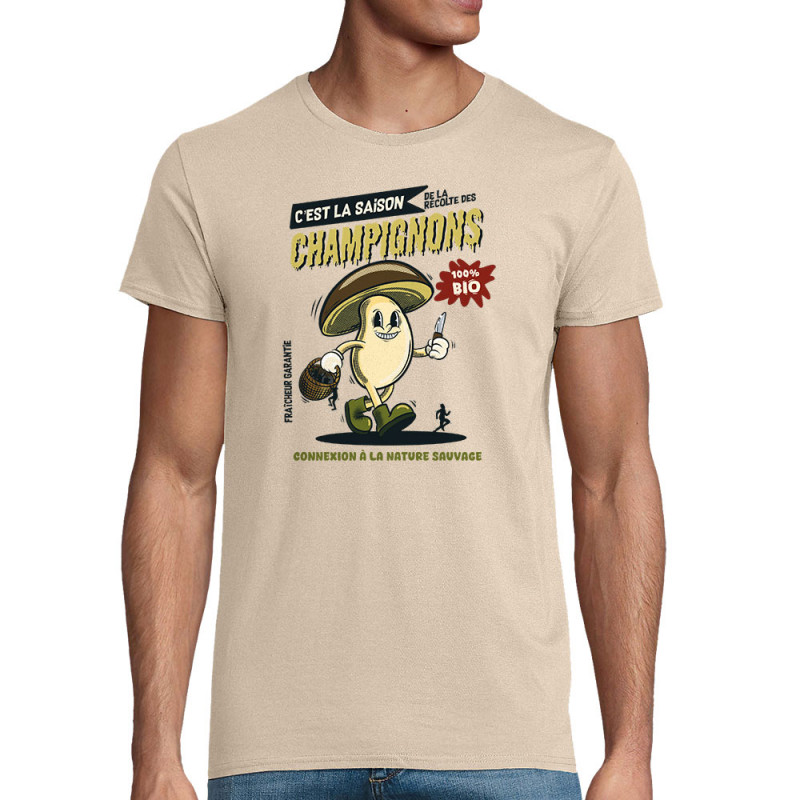 T-shirt homme coton bio naturel La saison des champignons (Mr Mouton,Fruits & Légumes)