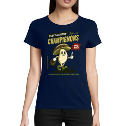 T-shirt femme coton bio bleu marine La saison des champignons (Mr Mouton,Fruits & Légumes)