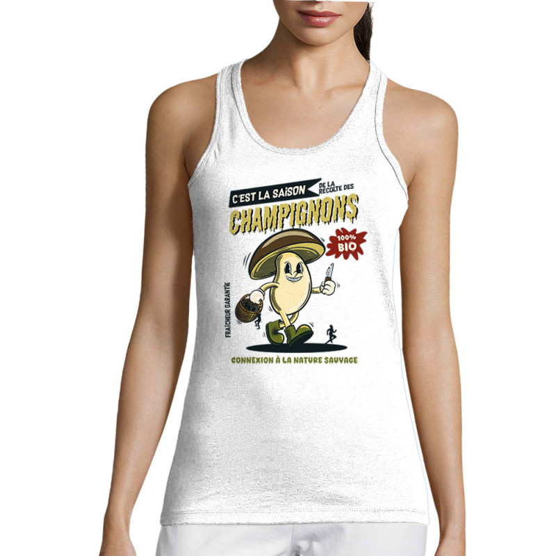 Débardeur femme blanc La saison des champignons (Mr Mouton,Fruits & Légumes)