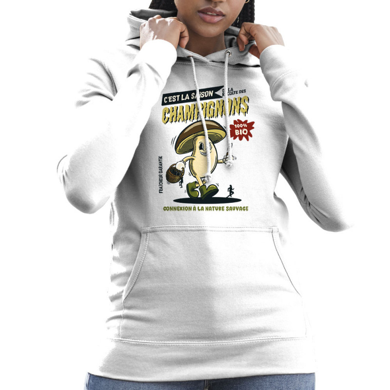 Sweat femme à capuche blanc La saison des champignons (Mr Mouton,Fruits & Légumes)