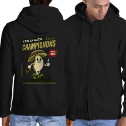 Sweat homme à capuche zippé noir La saison des champignons (Mr Mouton,Fruits & Légumes)