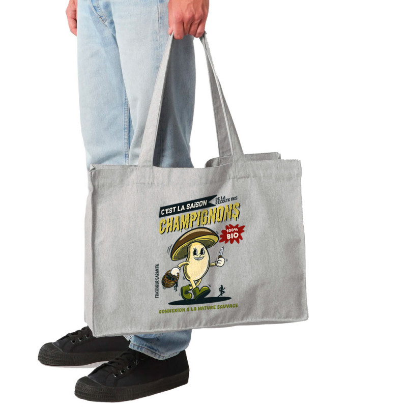 Grand sac shopping en toile recyclé gris chiné La saison des champignons (Mr Mouton,Fruits & Légumes)