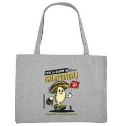 Grand sac shopping en toile recyclé gris chiné La saison des champignons (Mr Mouton,Fruits & Légumes)