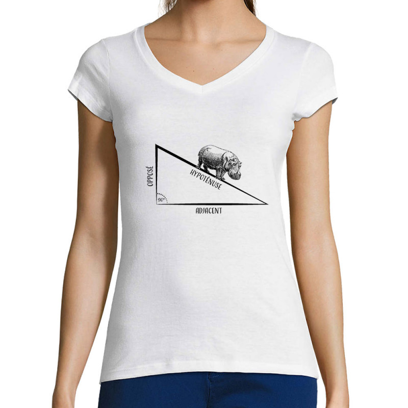 T-shirt femme col V blanc Hypoténuse (Gondrax,Animaux,Humour)