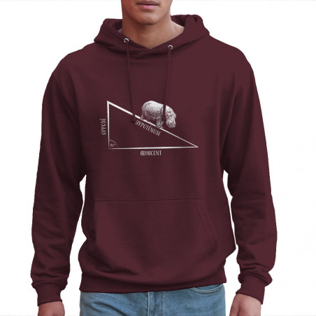 Sweat homme à capuche bordeaux Hypoténuse (Gondrax,Animaux,Humour)
