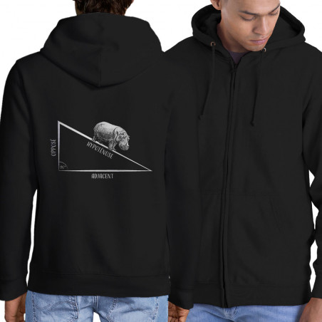Sweat homme à capuche zippé noir Hypoténuse (Gondrax,Animaux,Humour)