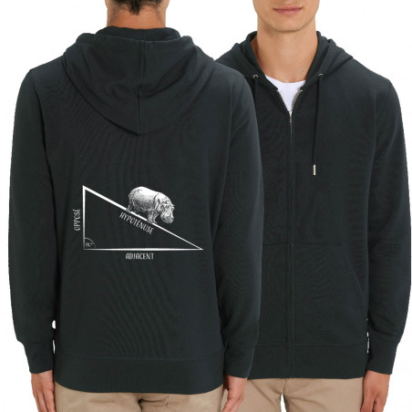 Sweat homme zippé à capuche coton bio noir Hypoténuse (Gondrax,Animaux,Humour)