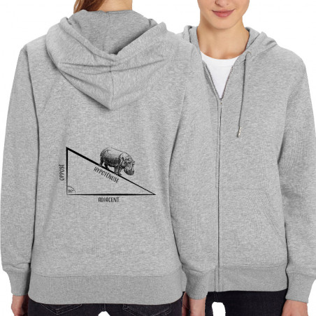 Sweat femme zippé à capuche coton bio gris chiné Hypoténuse (Gondrax,Animaux,Humour)