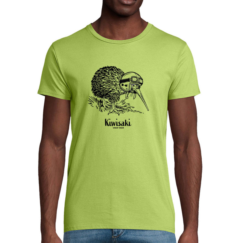 T-shirt homme coton bio vert pomme Kiwisaki (Gondrax,Les Bébêtes,Animaux,Moto)