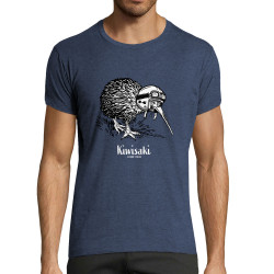 T-shirt homme fit bleu denim chiné Kiwisaki (Gondrax,Les Bébêtes,Animaux,Moto)