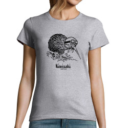 T-shirt femme gris chiné Kiwisaki (Gondrax,Les Bébêtes,Animaux,Moto)