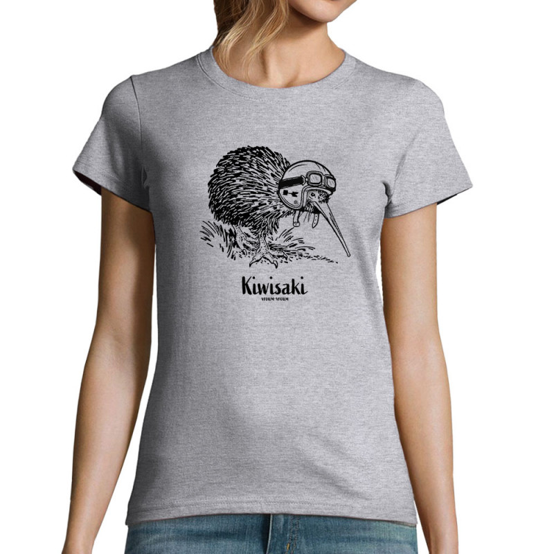 T-shirt femme gris chiné Kiwisaki (Gondrax,Les Bébêtes,Animaux,Moto)