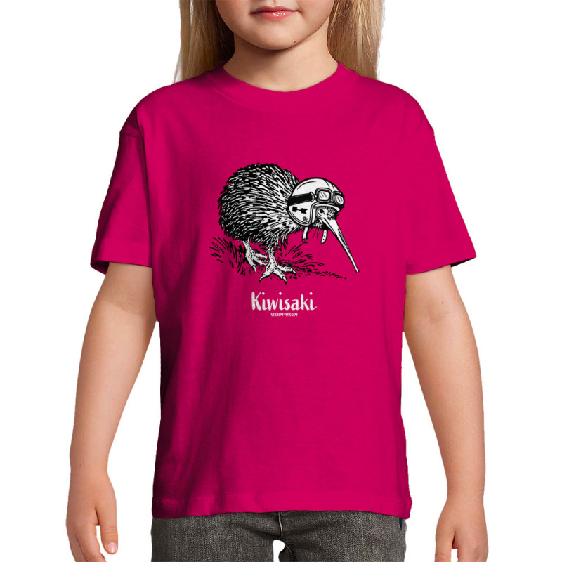T-shirt enfant rose fushia Kiwisaki (Gondrax,Les Bébêtes,Animaux,Moto)