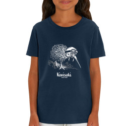 T-shirt enfant coton bio bleu marine Kiwisaki (Gondrax,Les Bébêtes,Animaux,Moto)