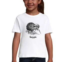 T-shirt fillette blanc Kiwisaki (Gondrax,Les Bébêtes,Animaux,Moto)