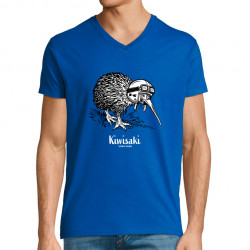 T-shirt homme col V bleu royal Kiwisaki (Gondrax,Les Bébêtes,Animaux,Moto)