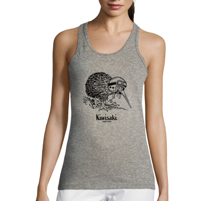 Débardeur femme gris chiné Kiwisaki (Gondrax,Les Bébêtes,Animaux,Moto)