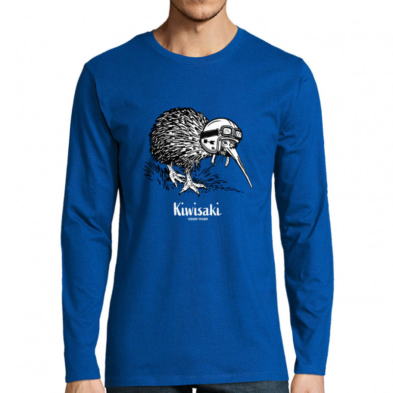 T-shirt homme manches longues bleu royal Kiwisaki (Gondrax,Les Bébêtes,Animaux,Moto)
