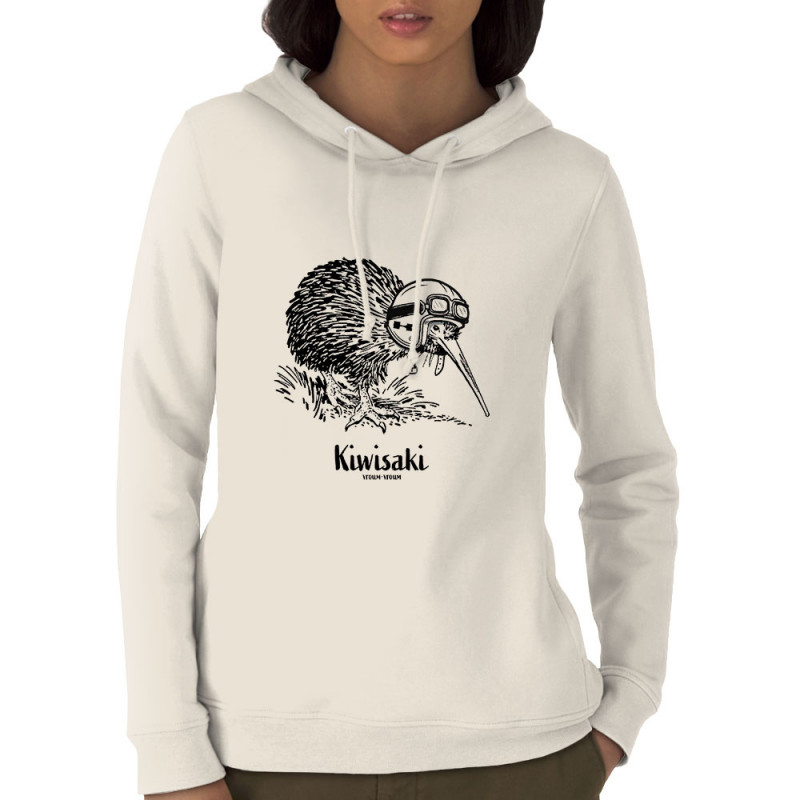 Sweat femme à capuche coton bio naturel Kiwisaki (Gondrax,Les Bébêtes,Animaux,Moto)