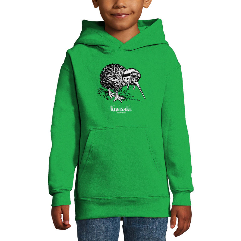 Sweat enfant à capuche vert prairie Kiwisaki (Gondrax,Les Bébêtes,Animaux,Moto)
