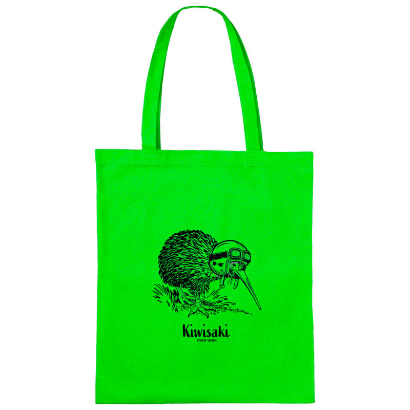 Sac shopping en toile vert prairie Kiwisaki (Gondrax,Les Bébêtes,Animaux,Moto)