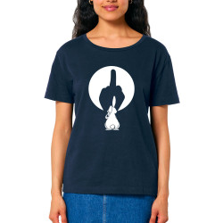 T-shirt femme col large coton bio bleu marine Ombre chinoise (Gondrax,Animaux,Humour)