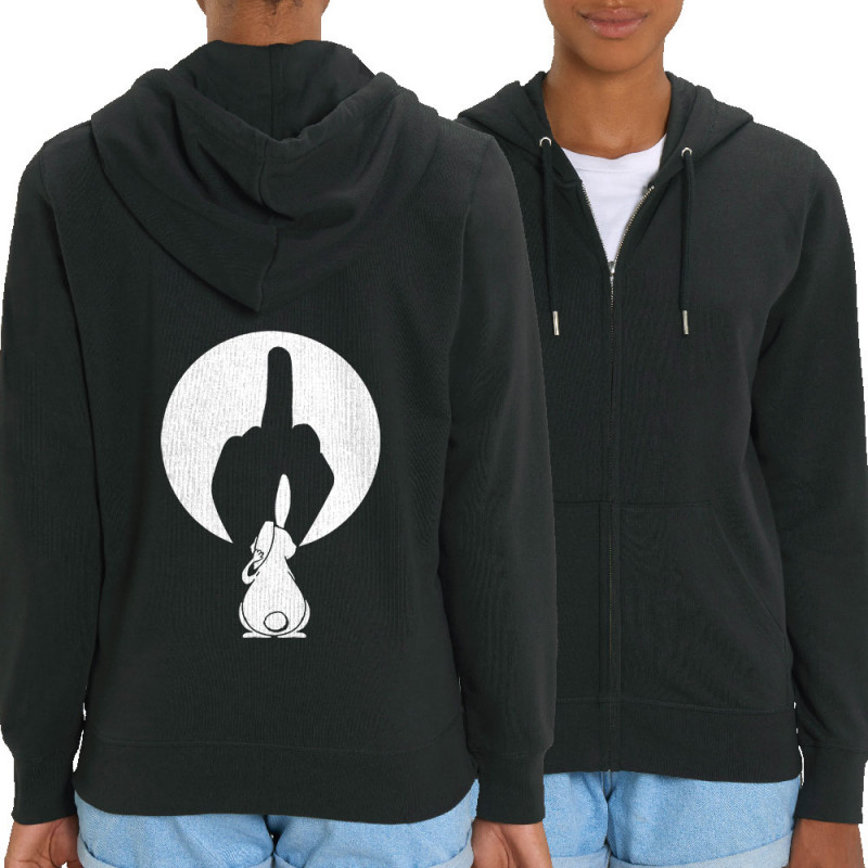 Sweat femme zippé à capuche coton bio noir Ombre chinoise (Gondrax,Animaux,Humour)