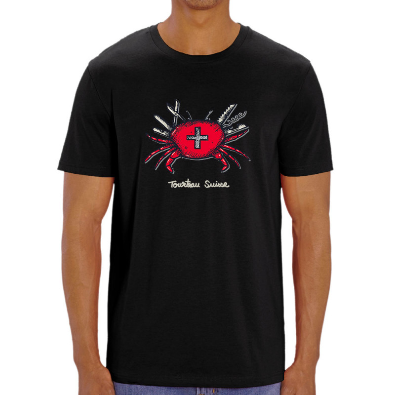 T-shirt homme coton bio noir Tourteau suisse (Baxt,Animaux,Humour)