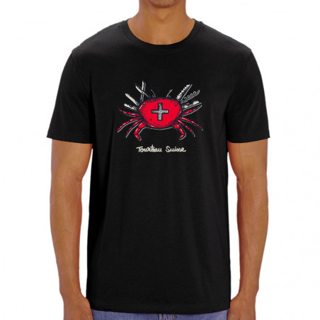 T-shirt homme coton bio noir Tourteau suisse (Baxt,Animaux,Humour)