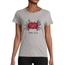 T-shirt femme coton bio gris chiné Tourteau suisse (Baxt,Animaux,Humour)